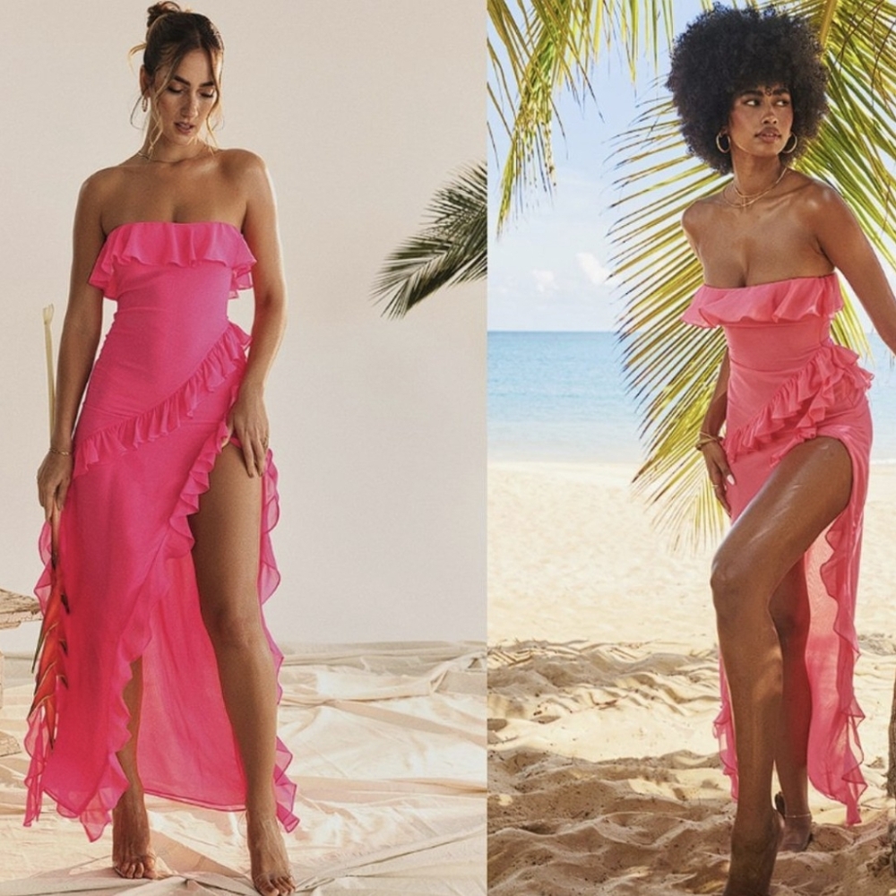 House of CB Sarina Maxi Dress Size Small Pink NWT Tropical Preppy Resortwear